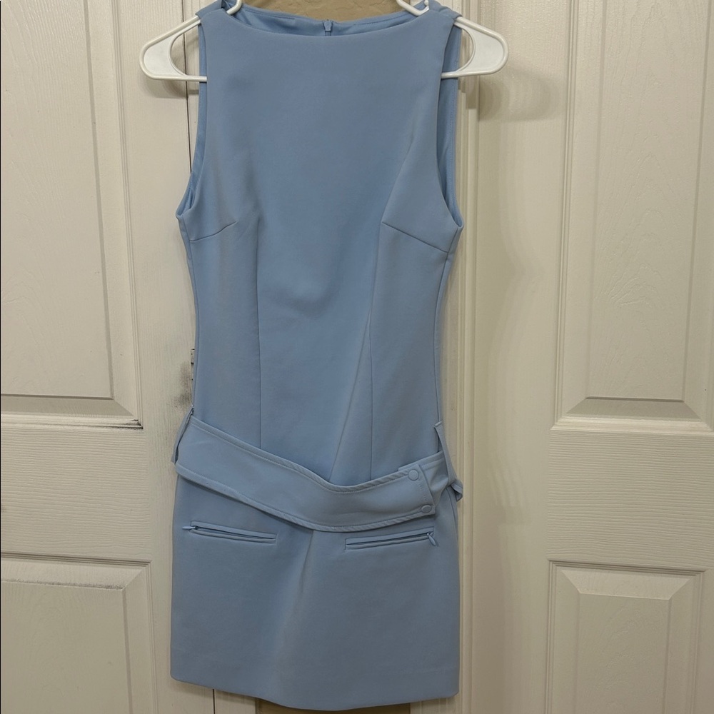 Zara Light Blue Sleeveless belted mini Dress